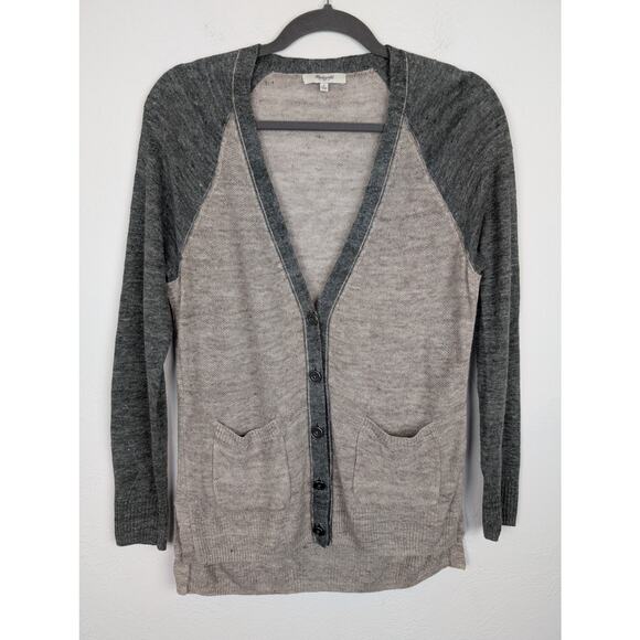 Madewell Cardigan Sweater Linen Academia Preppy Neutral Beige Gray Size S - Picture 1 of 10
